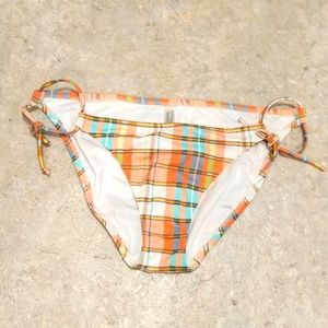 Victoria's Secret bikini bottoms, plaid. Ties on side. Size large.